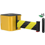 WM412 Retractable Belt Wall Mounted Yellow Crowd Control Barrier and Receiving End, 15' Black/Yellow Diagonal Belt