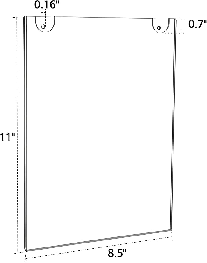 NIUBEE 6 Pack Acrylic Wall Sign Holder 8.5x11 Vertical, Clear Plastic Picture Frame, Wall Mounted Design, Support No Drilling(Provide 3M Tape and Screws)