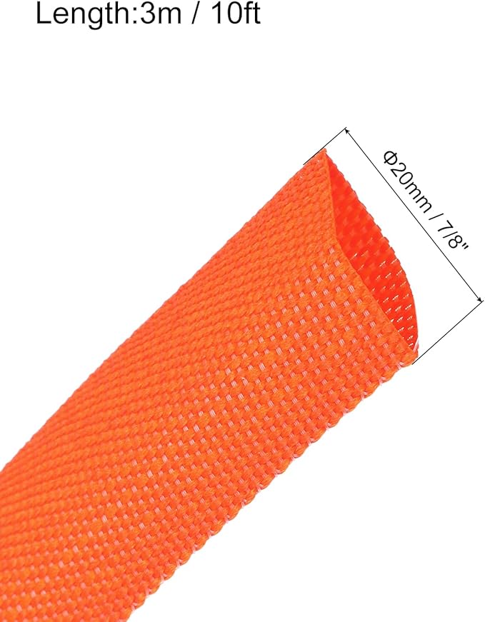 MECCANIXITY Braided Cable Sleeves Heat Shrinkable Fabric Sleeving, 7/8" 10ft Orange 2:1 Ratio Heat Shrinkable Cord Protector for Harness Cable, Network Cable Protection, Cable Management