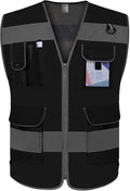 TCCFCCT Mesh Safety Vest for Men Women, 9 Pockets High Visibility Reflective Safety Vest, Hi Vis Construction Vest with Reflective Strips, Meets ANSI/ISEA Standards, (Black, Small)