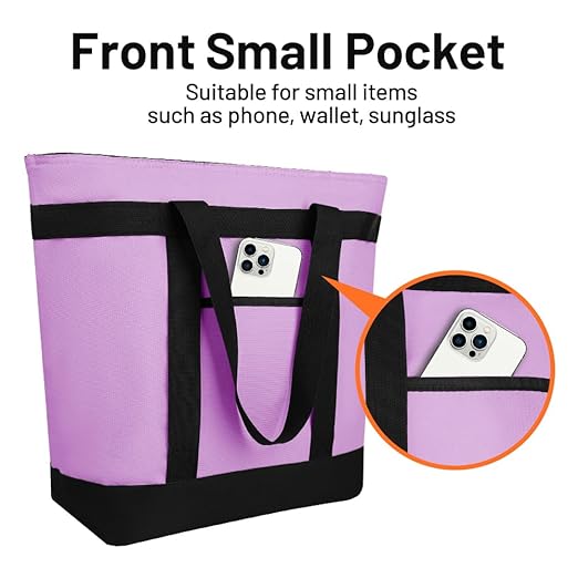 2Pk Insulated Reusable Tote Bag for Grocery Shopping for Women/Men, Pizza/Food Delivery Bag to Keep Food Cold/Hot for Professional Catering, Cooler bags for Travel/Beach/Picnic, Lavender