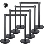 VEVOR Crowd Control Stanchion Set, Stanchion Set with 6.6 ft/2 m Black Retractable Belt, Black Crowd Control Barrier w/Concrete and Metal Base - Easy Connect Assembly (8)