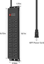 JUNNUJ Heavy Duty 20 Amp Power Strip 4800J, 16 Outlets 12 Gauge Garage Industrial Surge Protector, High Amp 5-15P Adapter Shop 6-20R T-Slot Metal Outlet, 4 FT Extension Cord Commercial for Appliance