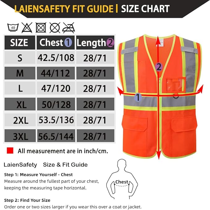 Hi Vis Safety Vest for Men Women Reflective with Multiple Pockets Class 2 Mesh High Visibility Construction Work Vest,Meets ANSI/ISEA Standards(EK1-178-Orange-S)
