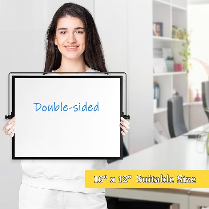 Dry Erase Magnetic White Board, 16" x 12" Black Framed Double-Sided Desktop Whiteboard with Stand, Portable Small Whiteboard Set for Drawing, Office, Home, School