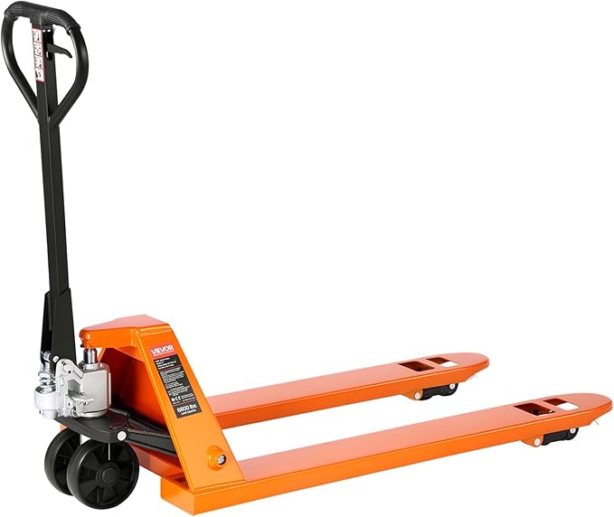 VEVOR Pallet Jack, 6600 lbs Load Capacity, Manual Pallet Truck with 48L x 27W Inch Forks for Material Handling, 3.35-7.1 Inch Fork Lift Height Range, Suitable for Warehouse, Supermarket, Manufacturing