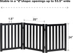 LZRS 3-Panel Wooden Free Standing Foldable Dog Gate Indoor – 24" High,Step-Over Safety Pet Gate for Doorways, Stairs, Hallways, Indoor Dog Barrier for Small to Medium Dogs & Puppies, Black