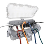 Flemoon Medium Outdoor Electrical Box Waterproof with Clear Lid, Weatherproof Extension Cord Cover for Photocell Light Sensor Timer, Power Strip, Outlet, Plug, Socket, Transparent and Gray