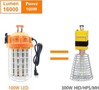 100W LED Temporary Work Light Fixture 16000 Lumen Daylight White 5000K, IP64 Dust & Waterproof, Stainless Steel Protective Cover for High Bay Construction Jobsite Workshop