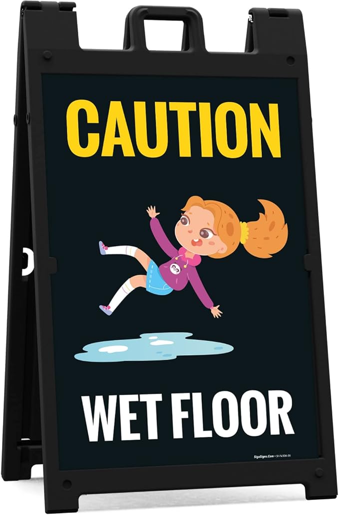 Caution Wet Floor with Graphic Sidewalk Sign Kit, 24x36 Inches, with A Frame Stand, Made in USA