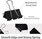Binder Clips Paper Clamps Assorted Sizes 200 Count (Black), Jumbo, Large, Medium, Small, Mini and Micro,6 Sizes with Box for Office, School and Home