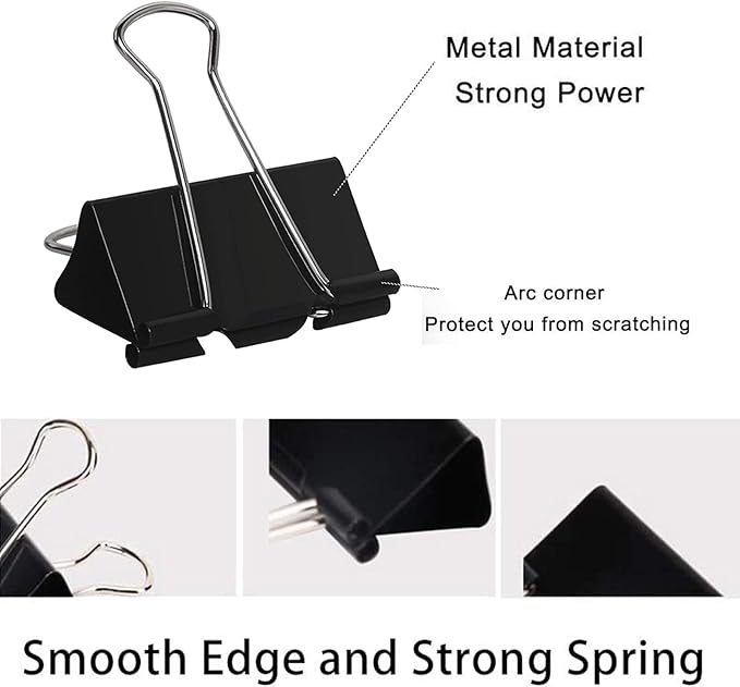 Binder Clips Paper Clamps Assorted Sizes 200 Count (Black), Jumbo, Large, Medium, Small, Mini and Micro,6 Sizes with Box for Office, School and Home
