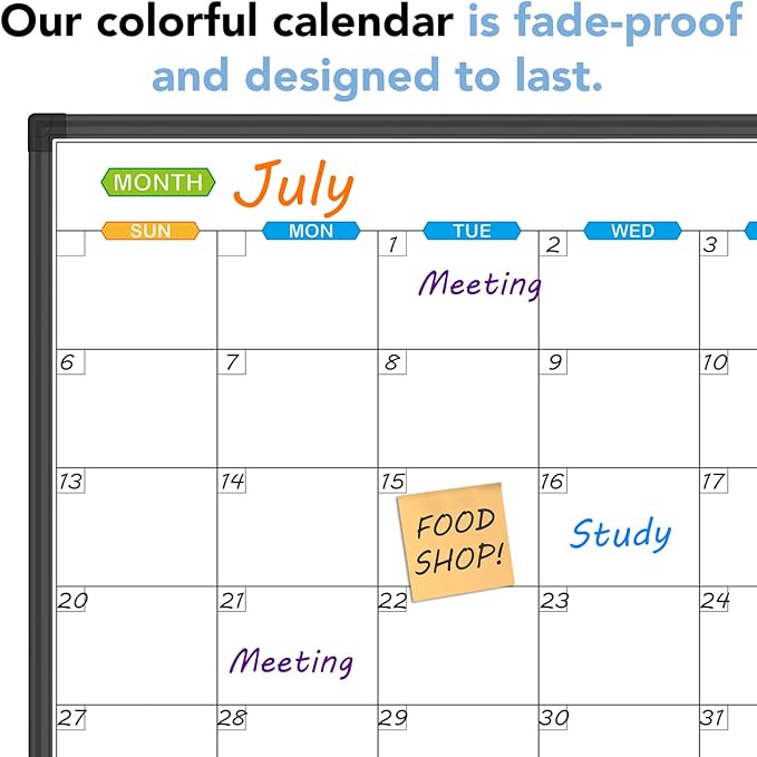 JILoffice Magnetic Dry Erase Calendar Whiteboard, 1 Month White Board Calendar Planner 24 X 18 Inch, Black Aluminum Frame Wall Mounted Board for Office Home and School