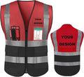 YOWESHOP High Reflective Visibility Safety Vest with Pockets and Zipper Custom Your Logo Safety Workwear