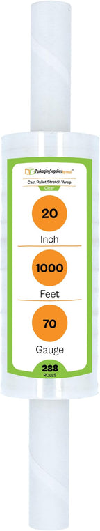 PSBM 288 Rolls 20 Inch x 1000 Feet 70 Gauge Stretch Film/Wrap with Handles, Heavy Duty Industrial Strength Clear Shrink Plastic Wrap for Moving, Packing, Shipping, Pallet Wrapping & Storage