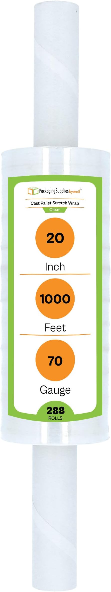 PSBM 288 Rolls 20 Inch x 1000 Feet 70 Gauge Stretch Film/Wrap with Handles, Heavy Duty Industrial Strength Clear Shrink Plastic Wrap for Moving, Packing, Shipping, Pallet Wrapping & Storage