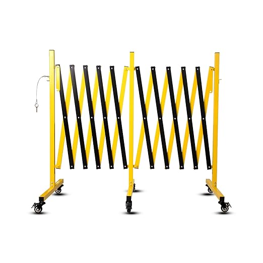 17FT Traffic Barricade with Casters, Metal Expandable Barricade, Folding Security Gate, Retractable Fence Outdoor Barricade Fence for Construction Area, Traffic Control