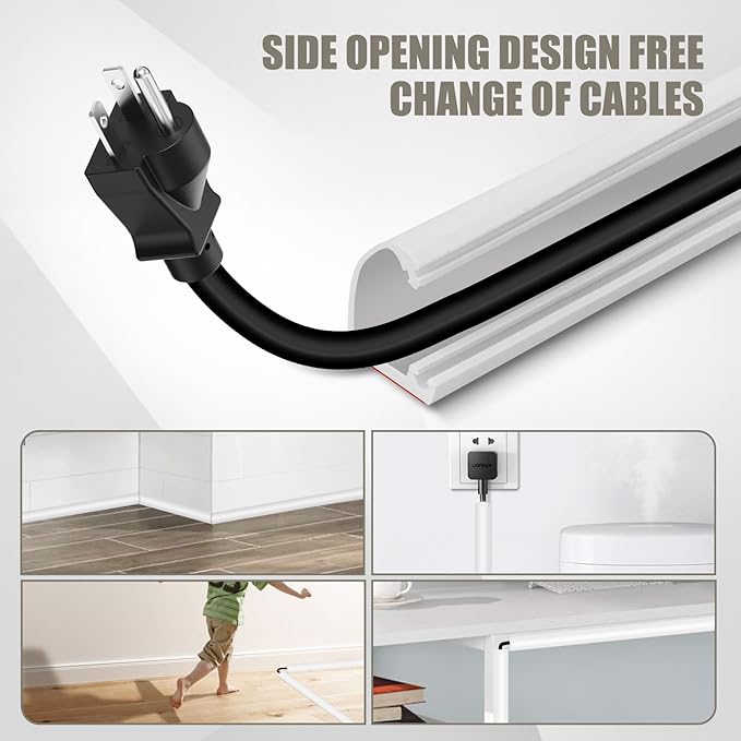 Cord Wall Cover, 39in Self-Adhesive Wire Covers for Cords on Wall, Extension Cable Hider for Floor, Mounted Tv, Home and Office Cavity 0.63" Wx0.31 H (White)