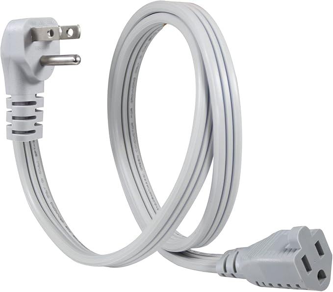 KUNCAN Appliance Power Extension Cord - 3 Prong Flat Wire SPT-3 14 AWG Heavy Duty Male to Female Extender Low Profile Grounded Cable for Major AC Unit, Air Conditioner, Refrigerator, Heater (1 Feet)