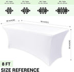 Obstal 6 Pack Stretch Spandex Table Covers for 8 Foot Tables - 8 FT Universal Rectangular Fitted Tablecloth Protector for Wedding, Banquet, Party (White, 96 Length x 30 Width x 30 Height Inches)