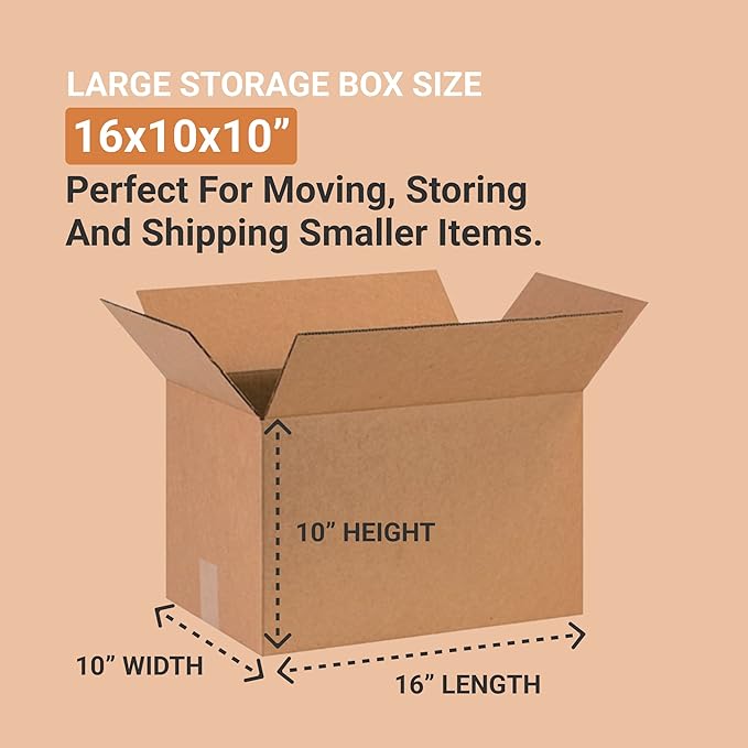 AVIDITI Moving Boxes Medium 16"L x 10"W x 10"H, 25-Pack | Corrugated Cardboard Box for Packing, Shipping and Storage 161010