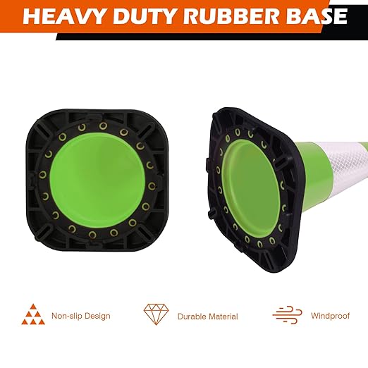6 Pack 12 Inch Green Traffic Cones with Reflective Tape, Black Base Sport Training Cones for Soccer, Agility Drills, Driveway Safety and Marking (6, Green, 12 Inch)