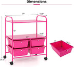 Giantex Rolling Storage Cart w/ 4 Drawers 2 Shelves Metal Rack Shelf Home Office School Beauty Salon Utility Organizer Cart with Wheels, Hot Pink
