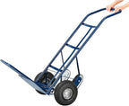 Global Industrial General Purpose Steel Hand Truck with Curved Handle & Stair Climbers, 10" Diameter Pneumatic Wheels, 14" W x 10" L Noseplate, 600 Lb. Capacity