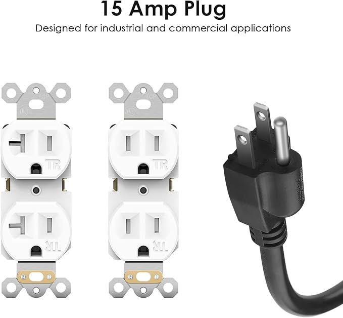 JUNNUJ Heavy Duty 20 Amp Surge Protector 4800J, Garage Metal 8 Outlets 12 Gauge, High Amp 5-15P Adapter Shop 6-20R T-Slot Industrial Outlet, 15 FT Extension Cord Commercial for Appliance