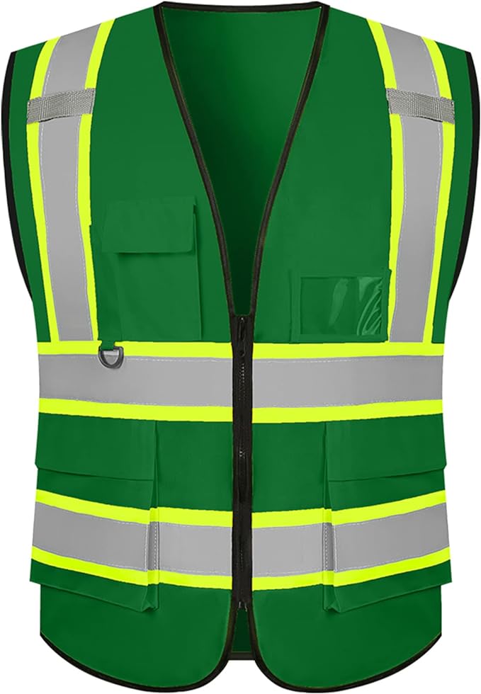 Safety Vest Customize Logo with 5 Pockets & Zipper Reflective High Visibility Vest Class 2 Outdoor Workwear