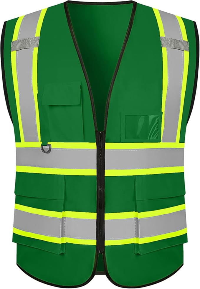 Safety Vest Customize Logo with 5 Pockets & Zipper Reflective High Visibility Vest Class 2 Outdoor Workwear