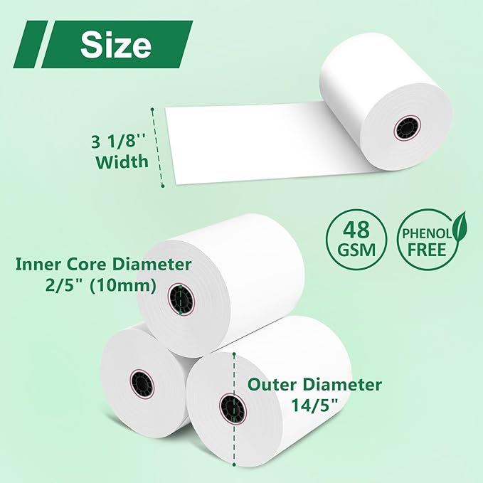 Phenol-Free 3 1/8 x 230 Thermal Paper Receipt Rolls, Thermal Printer Paper 50 Rolls, Pony Packaging BPA Free for Clover POS Cash Register Printers