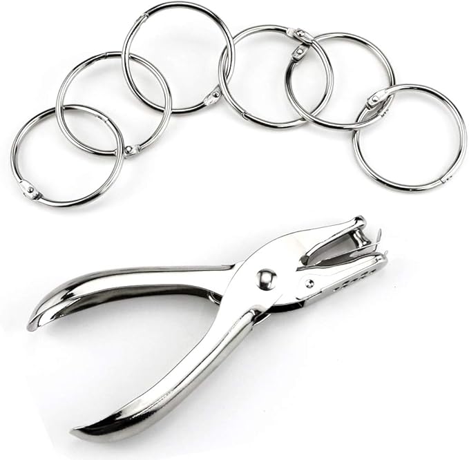 30 Pcs Book Rings 1.5 inch Nickel Plated Steel Binder Circles with Hole Puncher