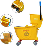 Matthew Cleaning 34 Quart Commercial Mop Bucket INCL.Wet String Mop with Side Press Wringer On Wheels,Heavy Duty Tandem Portable Floor Cleaning Wavebrake,Ideal for Household,Industrial,Restaurant
