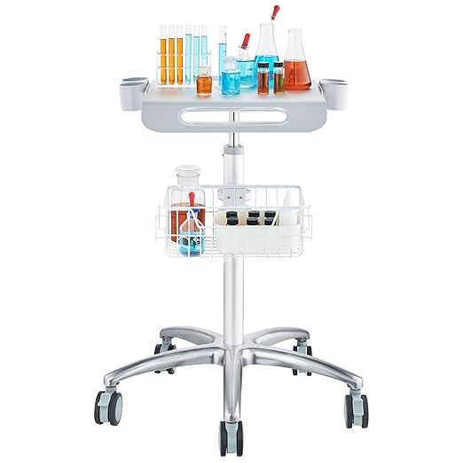 VEVOR Medical Cart, Salon Cart with Wheels, Mobile Trolley Cart 26.77"-42.91" Height Adjustable, Metal Stations for Hair Stylist, Clinic, Beauty