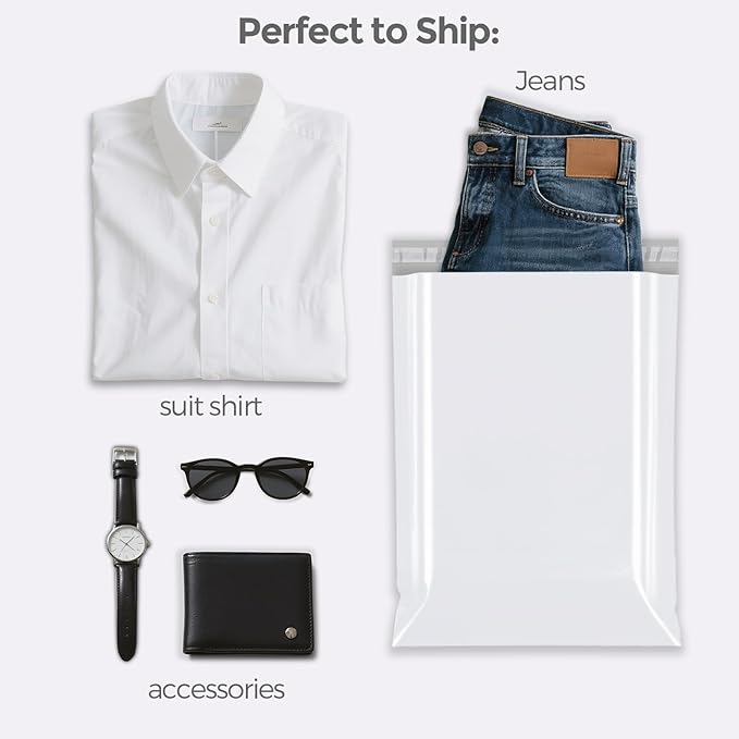 Fuxury Poly Mailers 12x15.5" 500Pcs Bulk White Shipping Bags for Clothing, Strong Adhesive Sealing Shipping Envelopes, Tear-resistant Postal Mailing Poly Bags for Books,Accessories,Business