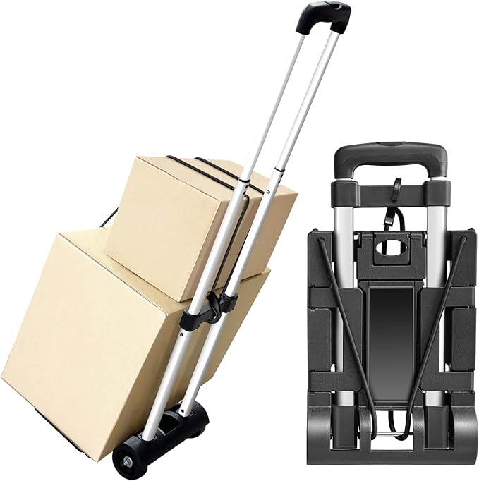 Aluminum Folding Hand Trucks,Small Folding Hand Truck Dolly with 2 Wheels,Collapsible Cart Portable Dolly,Lightweight Travel Hand Truck/Heavy Duty Moving Dolly for Airport Travel Moving Use