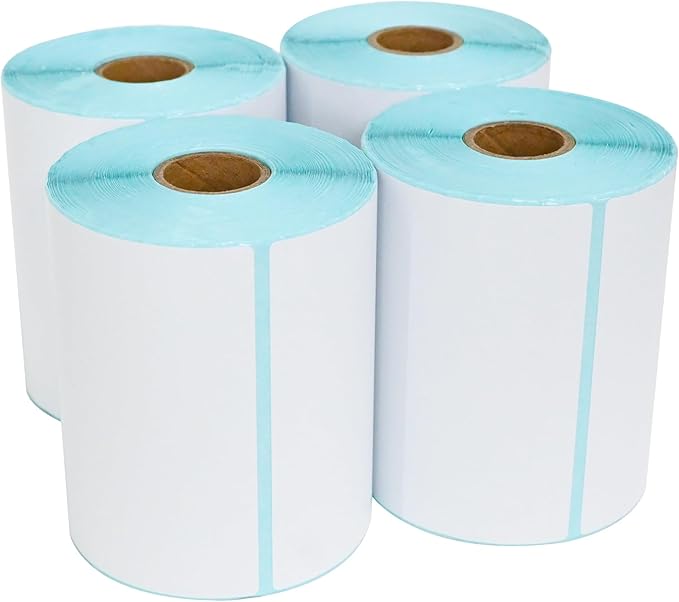 L LIKED 4"x6" Direct Thermal Labels, 1000 PCS White Perforated & Strong Adhesive Shipping Labels, 250 Labels per Roll, for Address Barcode Mailing (4 Rolls)