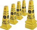 26.5" Caution Cones, 4-Sided Visible Safety Signs with Heavy Rubber Base, Warning for Slip & Fall Prevention, Indoor/Outdoor Use (8, Wet Floor Caution-Yellow, 26.5 inch)