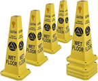 26.5" Caution Cones, 4-Sided Visible Safety Signs with Heavy Rubber Base, Warning for Slip & Fall Prevention, Indoor/Outdoor Use (8, Wet Floor Caution-Yellow, 26.5 inch)