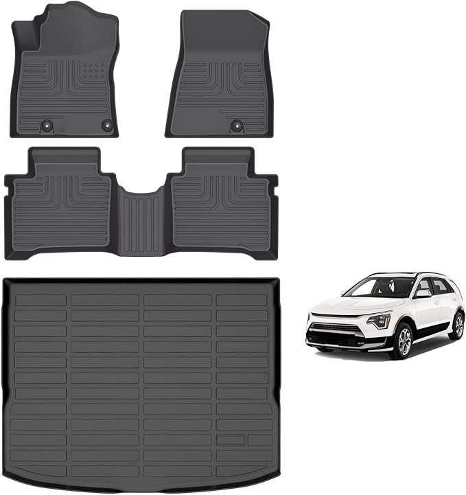 AIPOIL® Floor Mats & Cargo Liner Set for 2023-2025 Kia NIRO & Kia NIRO Hybrid (Not for NIRO EV & NIRO PHEV) All Weather Protection TPE Anti-Slip Automotive Full Set Accessories - Black