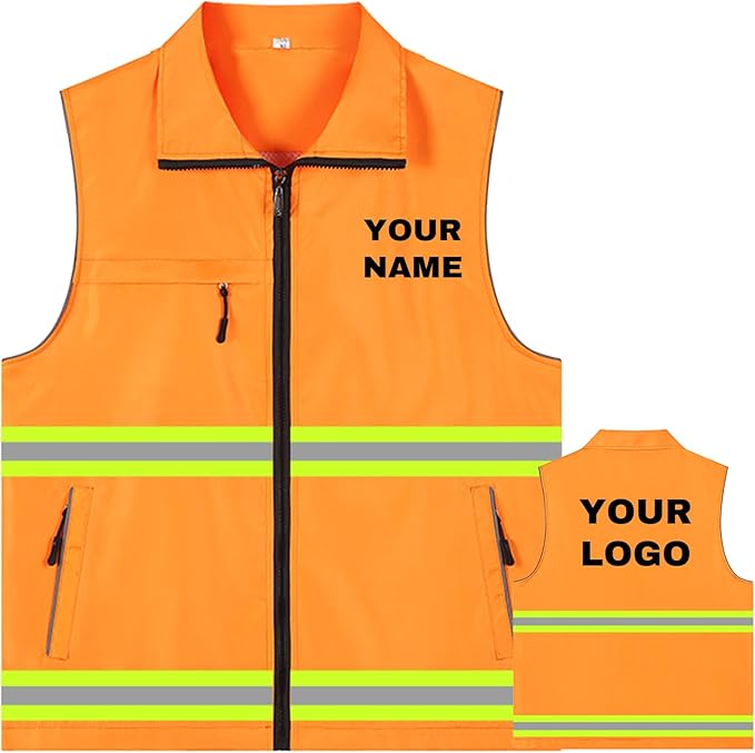 YOWESHOP Lightweight Zip-Up Safety Vest with Pockets for Outdoor Activities,Custom Logo Sleeveless Windbreaker