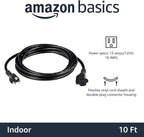 Amazon Basics Extension Cord, 13 Amps, 125V, 10 Foot, Black - Pack of 2