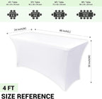 Obstal 6 Pack Stretch Spandex Table Covers for 4 Foot Tables - 4 FT Universal Rectangular Fitted Tablecloth Protector for Wedding, Banquet, Party (White, 48 Length x 24 Width x 30 Height Inches)