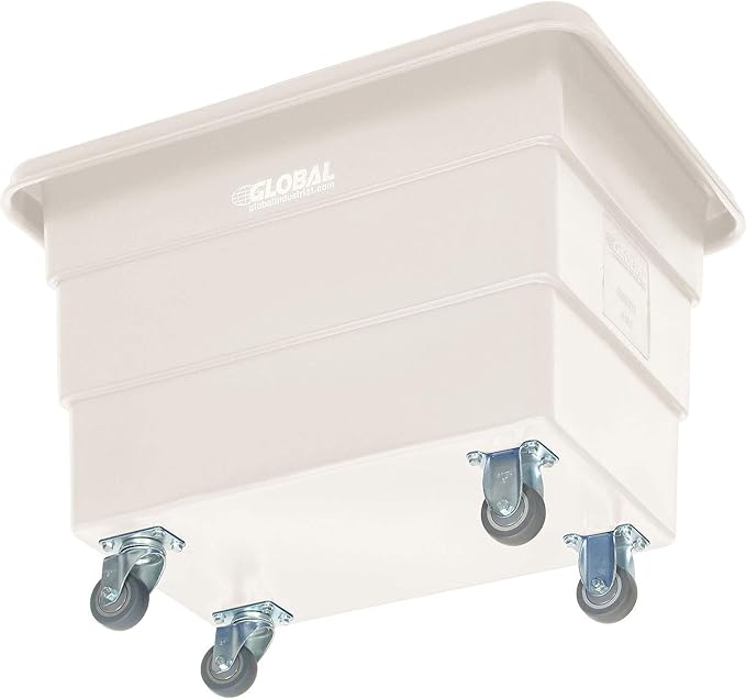 Global Industrial 6 Bushel Plastic Bulk Box Truck, Direct Mount Base, 500 lbs. Capacity, 3" Non-Maring Rubber Casters, White, 33-2/5"L x 23" W x 24-1/2"H