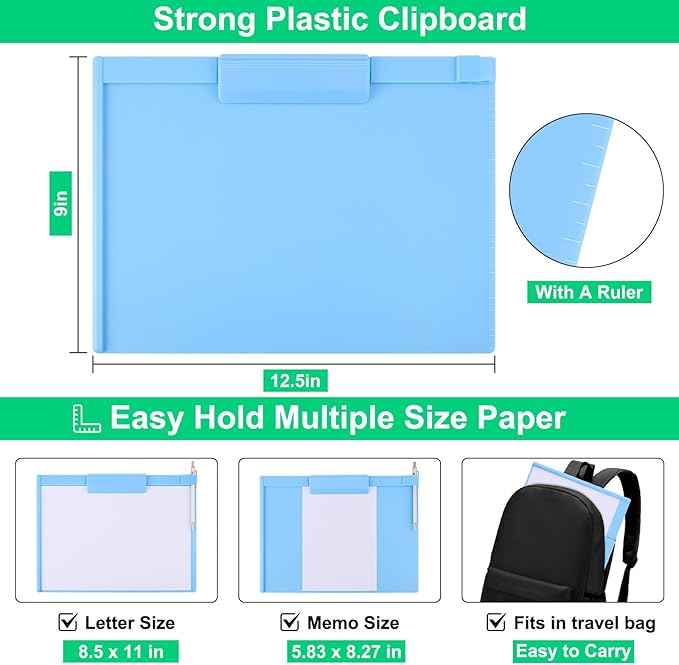 1 PCS A4 Size Clipboards,Plastic Clipboard,8.5x11 Clipboard with Pen Holder,Plastic Clipboards with Low Profile Clip, Cute Hanging Clip Boards for Office School Supplies Clip Board(Blue)