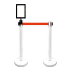 VIP Crowd Control Retractable Belt Stanchion Queue Safety Barrier Set, 36" Ht, 78" Belt + Wall Bracket (6 WHT Posts Red Belt + SFrame + WBracket)
