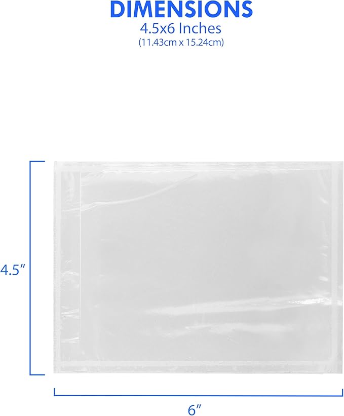 1000 Count 4.5" x 6" Shipping Label Envelopes, Clear Packing List Pouches with Self-Adhesive Back, Top Loading for Shipping Labels Sleeves, for Packing Slips, Labels Invoices & Paperwork. GPI