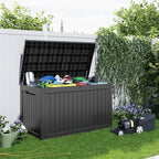 280 Gallon Resin Deck Box, Lockable Patio Outdoor Storage Box for Furniture, Garden Tools and Tools Storage, Waterproof Outside Storage Boxes - Black
