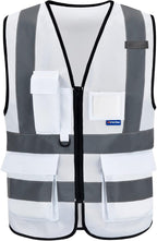 A-SAFETY 6XL-8XL,Hi Reflective Safety Vest,Hi Vis Bright Neon Colors Safety Vest with 4 Reflective Strips 7 Pockets(White)